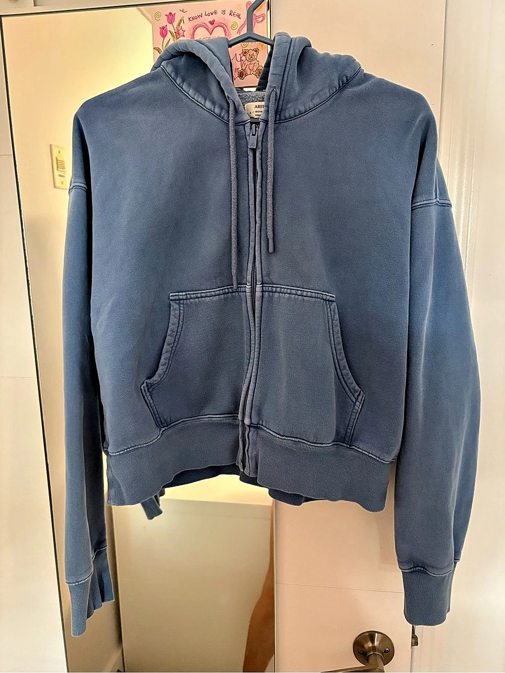 Aritzia Cozy Sweatfleece Boyfriend Boxy Zip Hoodie Blue Large